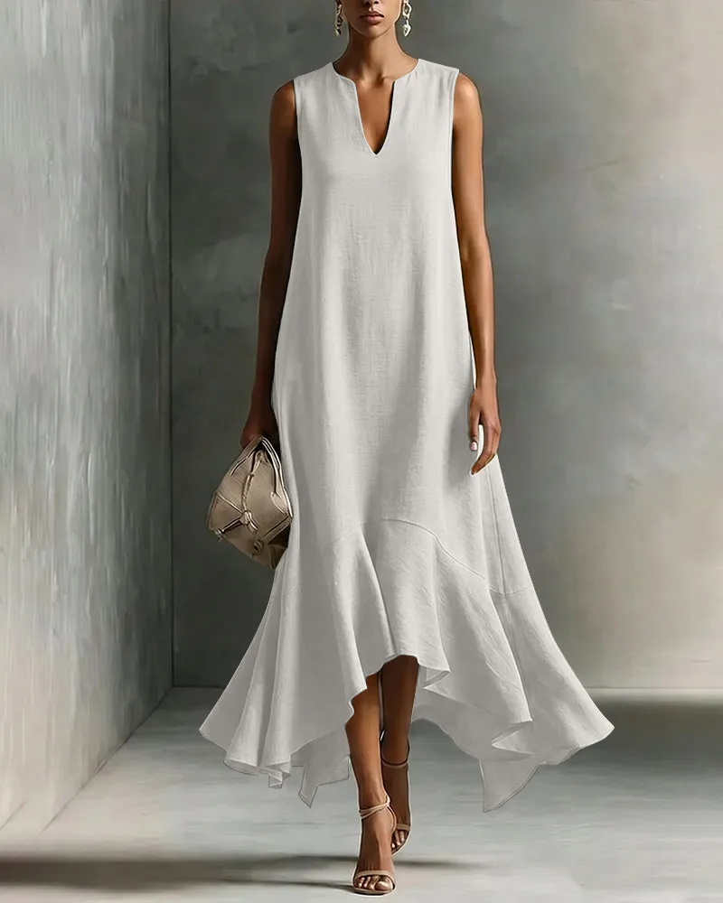 Minimalist Loose V-neck Sleeveless Ruffled Dress sold by zeagoo product image thumbnail 4
