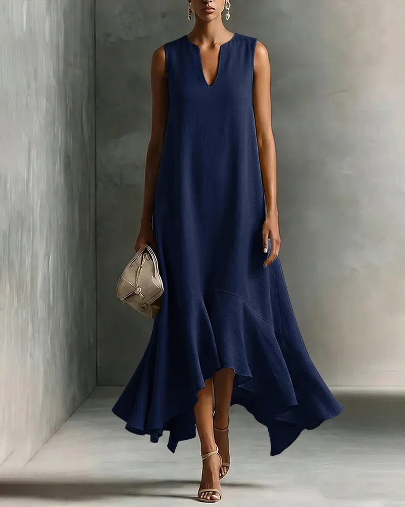 Minimalist Loose V-neck Sleeveless Ruffled Dress sold by zeagoo product image thumbnail 2