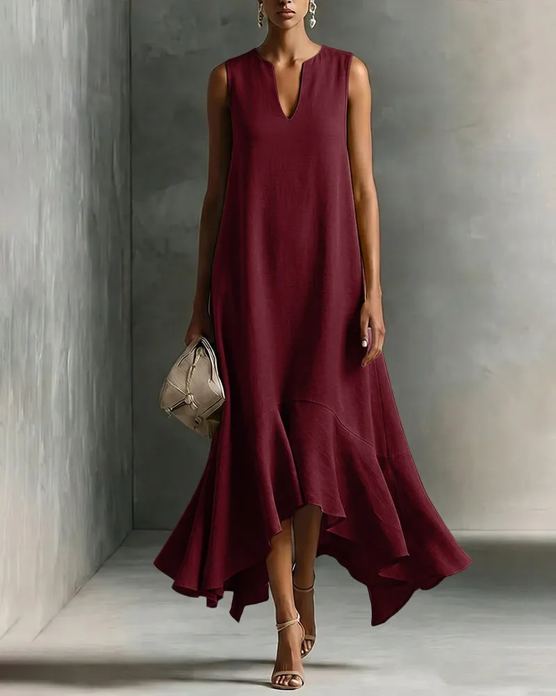Minimalist Loose V-neck Sleeveless Ruffled Dress sold by zeagoo product image thumbnail 5