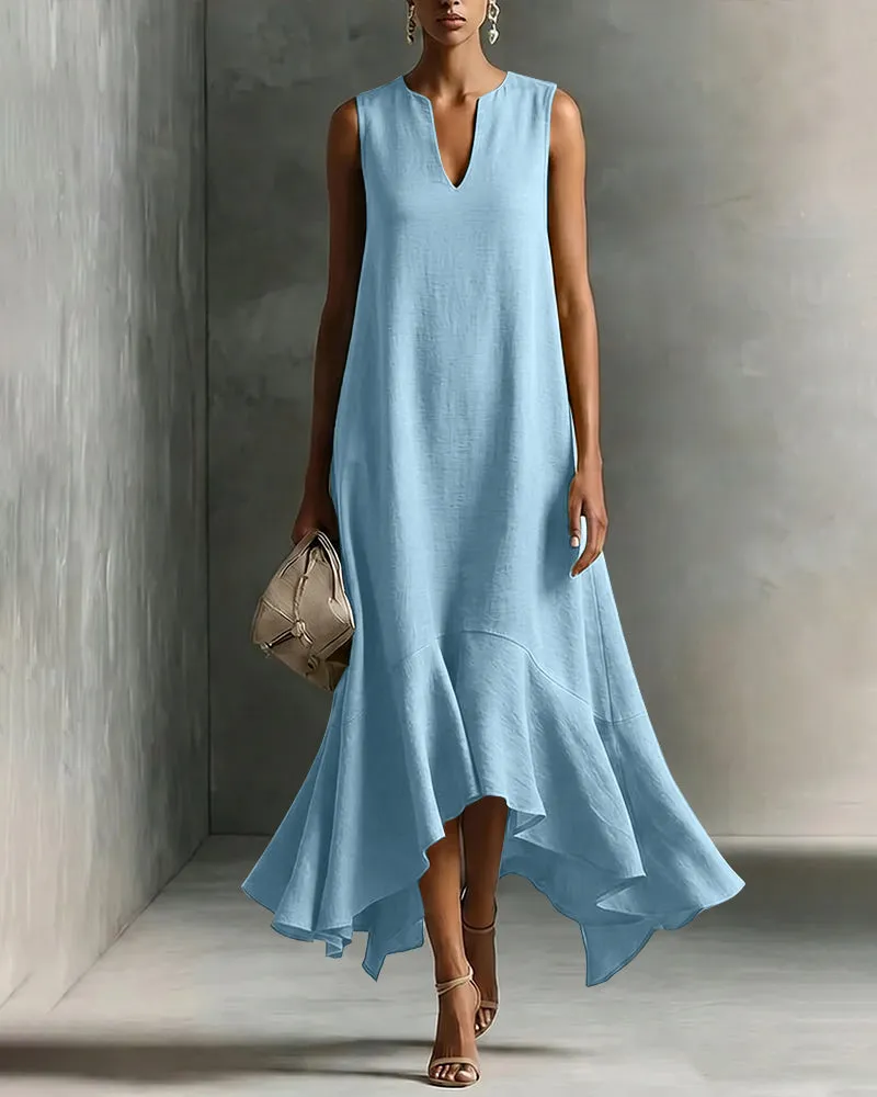 Minimalist Loose V-neck Sleeveless Ruffled Dress sold by zeagoo product image thumbnail 3