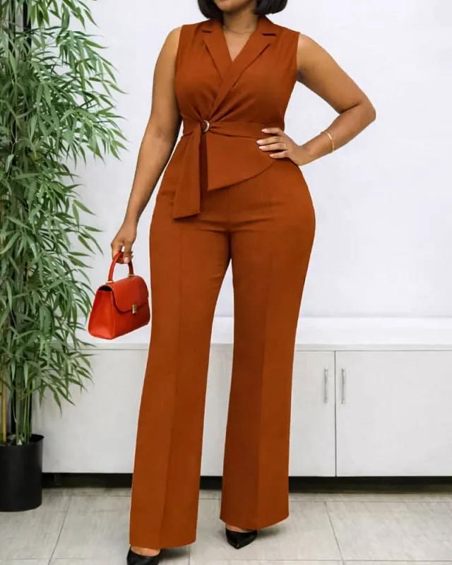 Urban Casual Sleeveless Lace-Up Wide-Leg Jumpsuit made by zeagoo