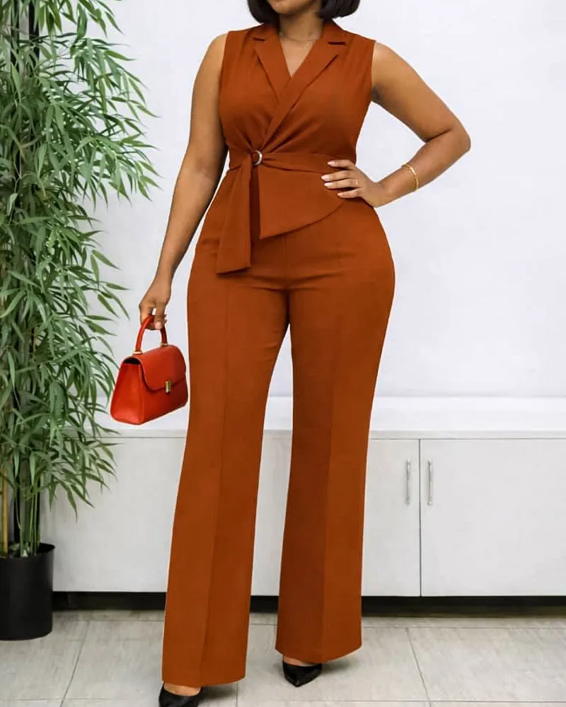 Urban Casual Sleeveless Lace-Up Wide-Leg Jumpsuit sold by zeagoo