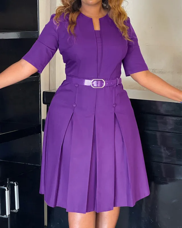 Elegant Office Wear A-Line Flowy Pleated Dress made by zeagoo