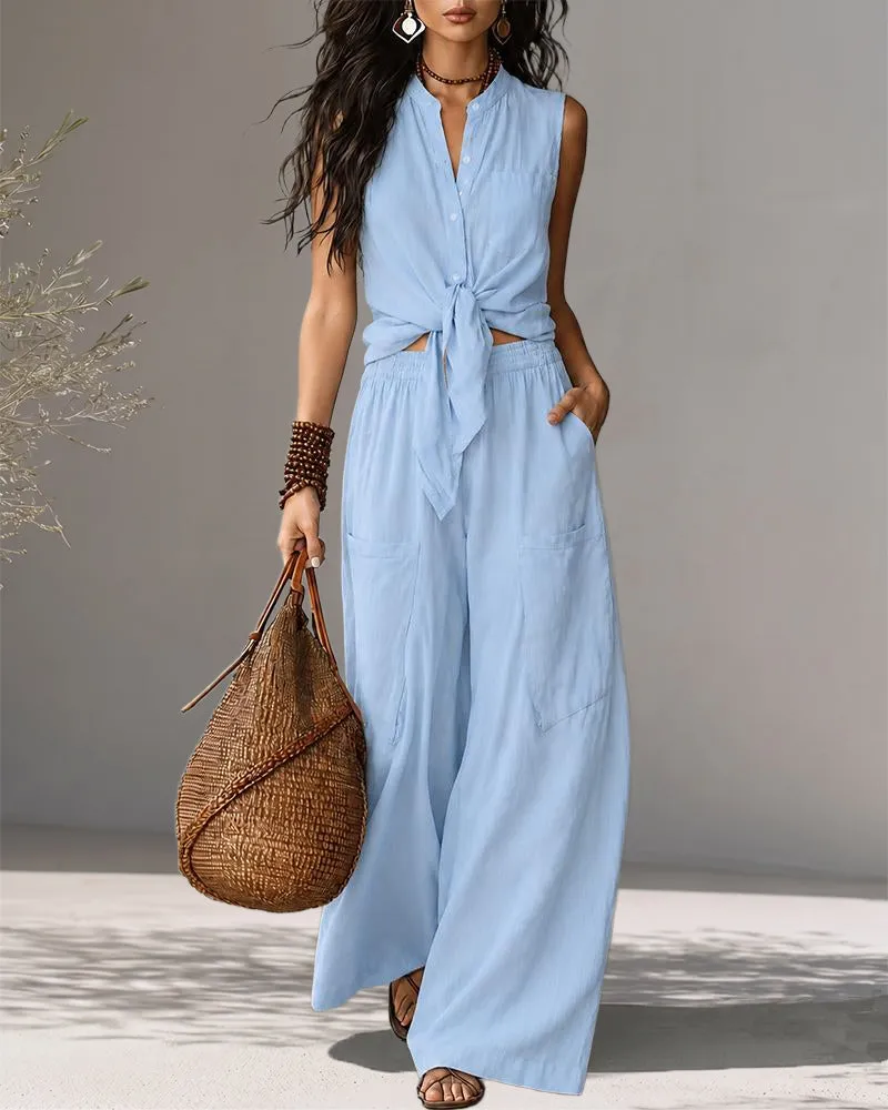 Vacation-Ready 100% Cotton Sleeveless Top Set sold by zeagoo product image thumbnail 2