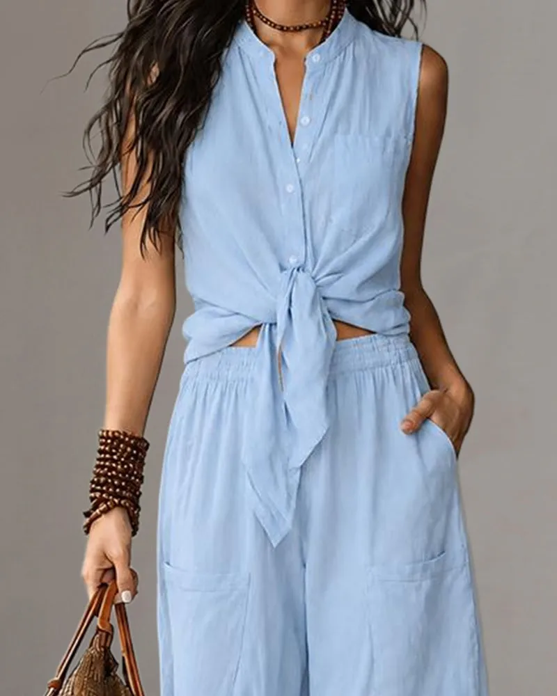 Vacation-Ready 100% Cotton Sleeveless Top Set sold by zeagoo product image thumbnail 5