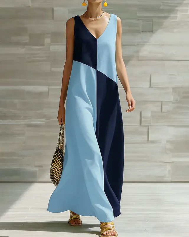 Elegant Two-Tone Sleeveless Maxi Dress made by zeagoo
