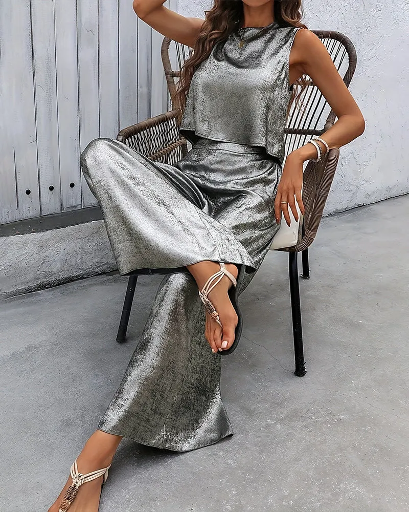 Effortless Metallic Texture Fabric Two-Piece Set sold by zeagoo product image thumbnail 4