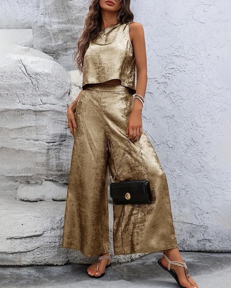 Effortless Metallic Texture Fabric Two-Piece Set sold by zeagoo product image thumbnail 2