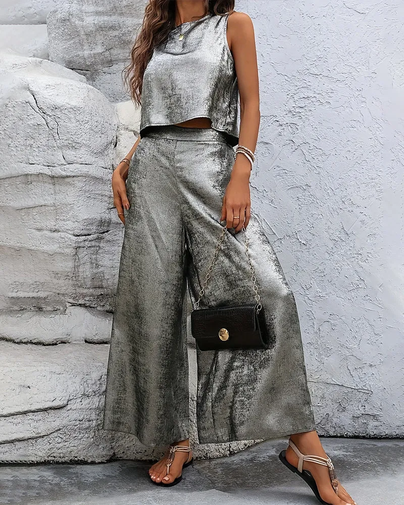 Effortless Metallic Texture Fabric Two-Piece Set sold by zeagoo product image thumbnail 5