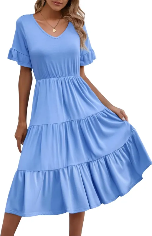 Zeagoo Damen Elegant V-Ausschnitt Kleider A Linie Kurzarm Freizeitkleid (DE Only) made by zeagoo
