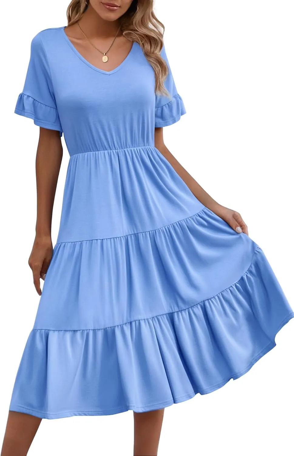 Zeagoo Damen Elegant V-Ausschnitt Kleider A Linie Kurzarm Freizeitkleid (DE Only) sold by zeagoo
