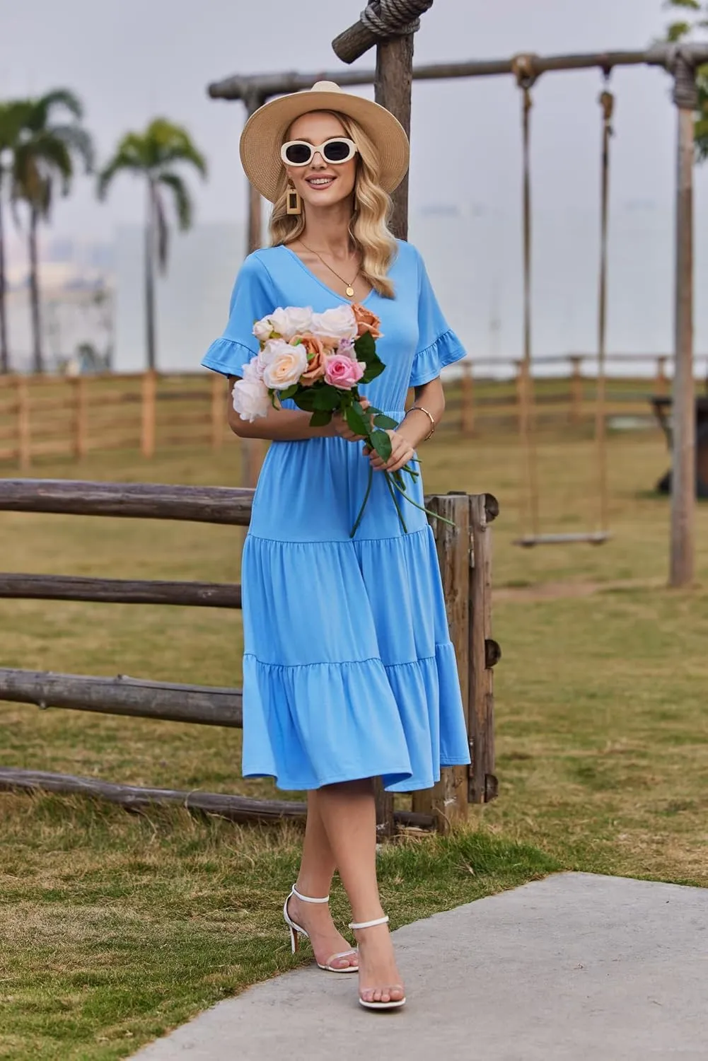 Zeagoo Damen Elegant V-Ausschnitt Kleider A Linie Kurzarm Freizeitkleid (DE Only) sold by zeagoo product image thumbnail 4