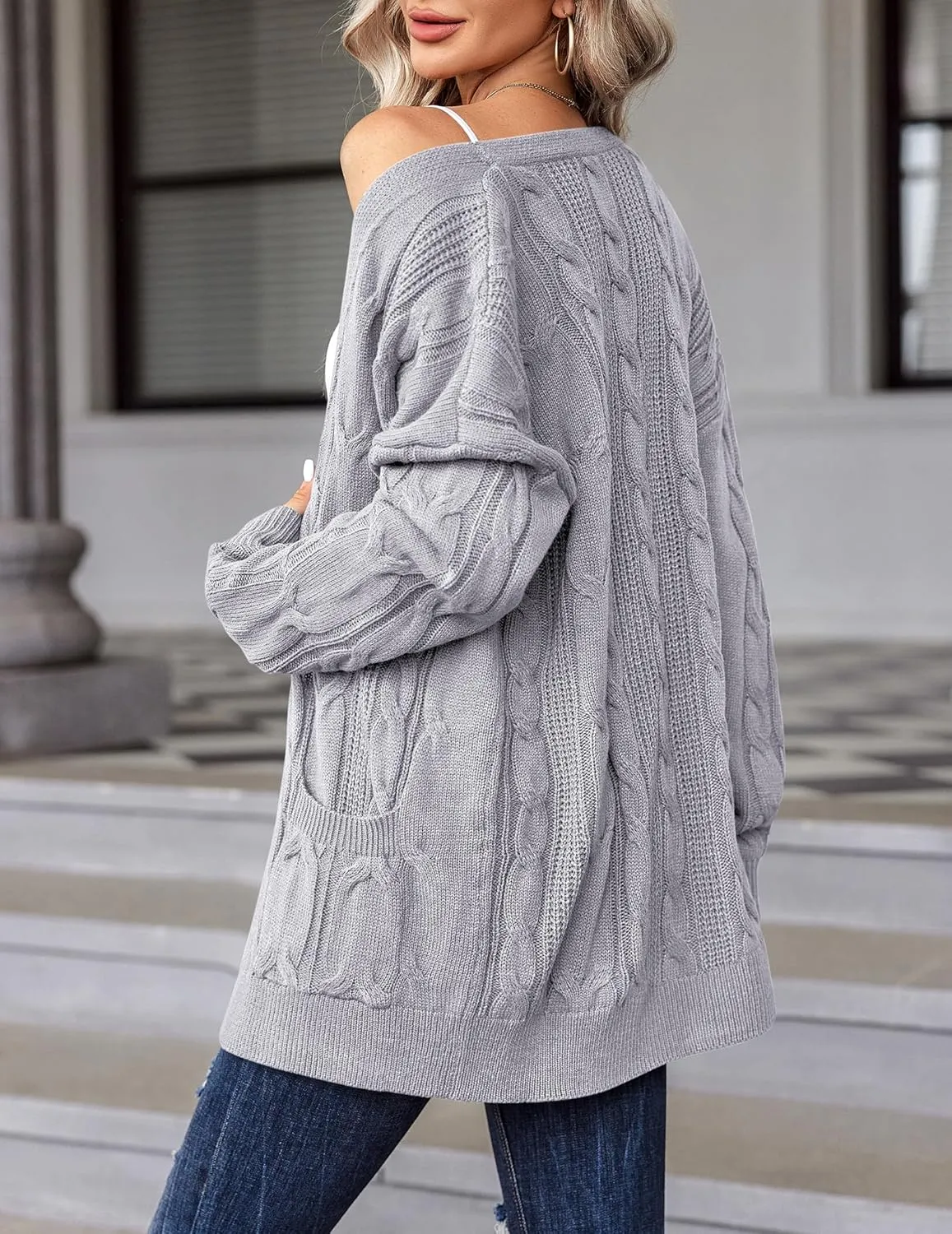 Zeagoo Women's Oversized Cardigan Cable Knit V Neck Sweater sold by zeagoo product image thumbnail 2