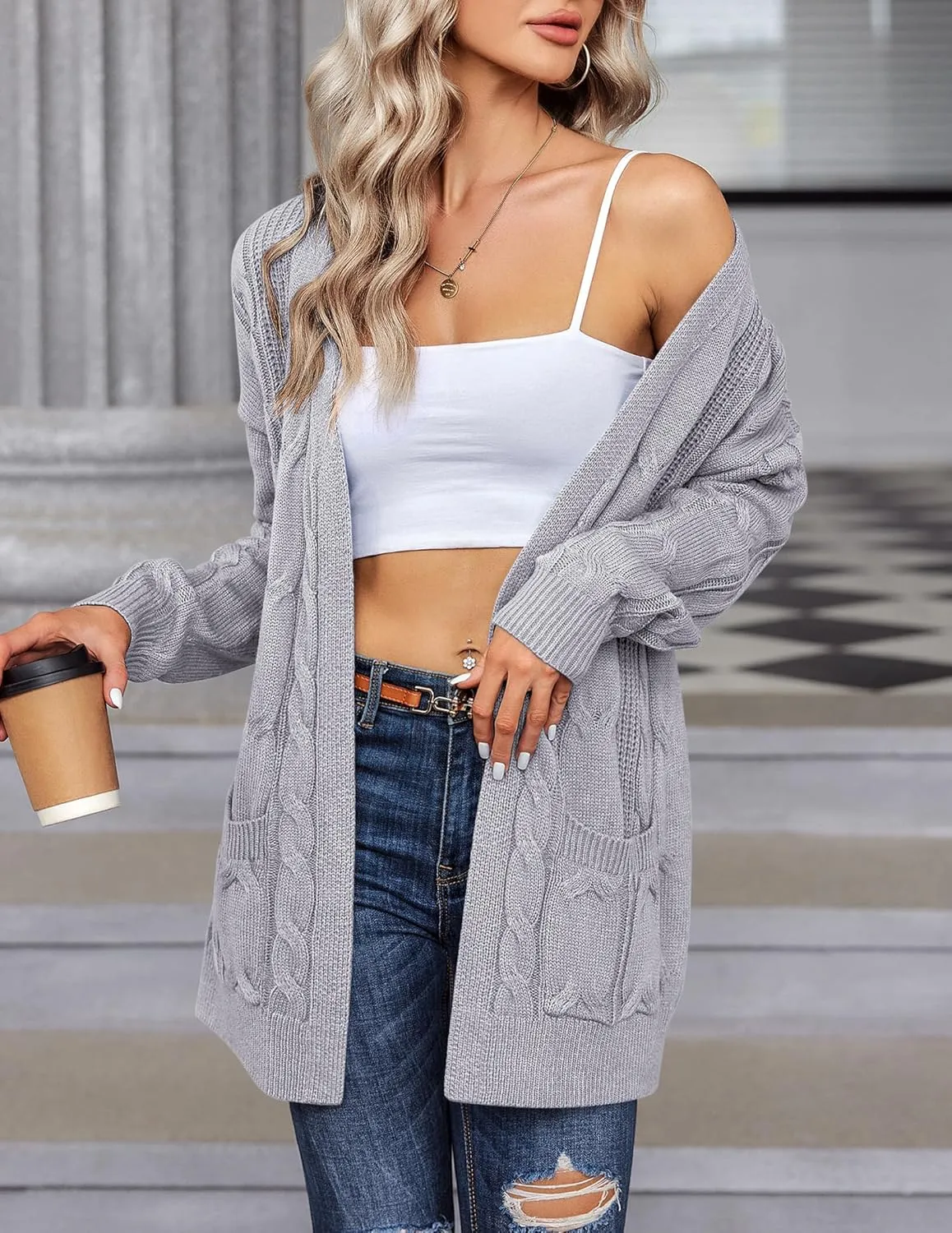 Zeagoo Women's Oversized Cardigan Cable Knit V Neck Sweater sold by zeagoo product image thumbnail 4