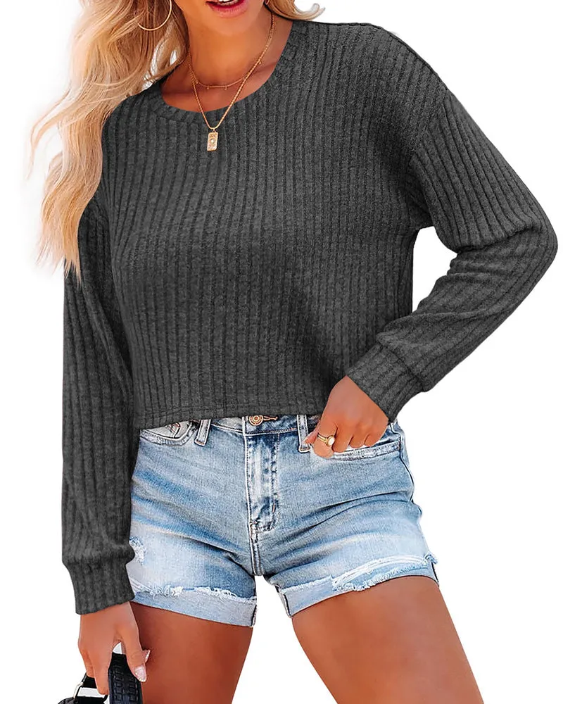 Zeagoo Crop Tops Loose Ribbed Knit Cropped T-Shirts sold by zeagoo product image thumbnail 2
