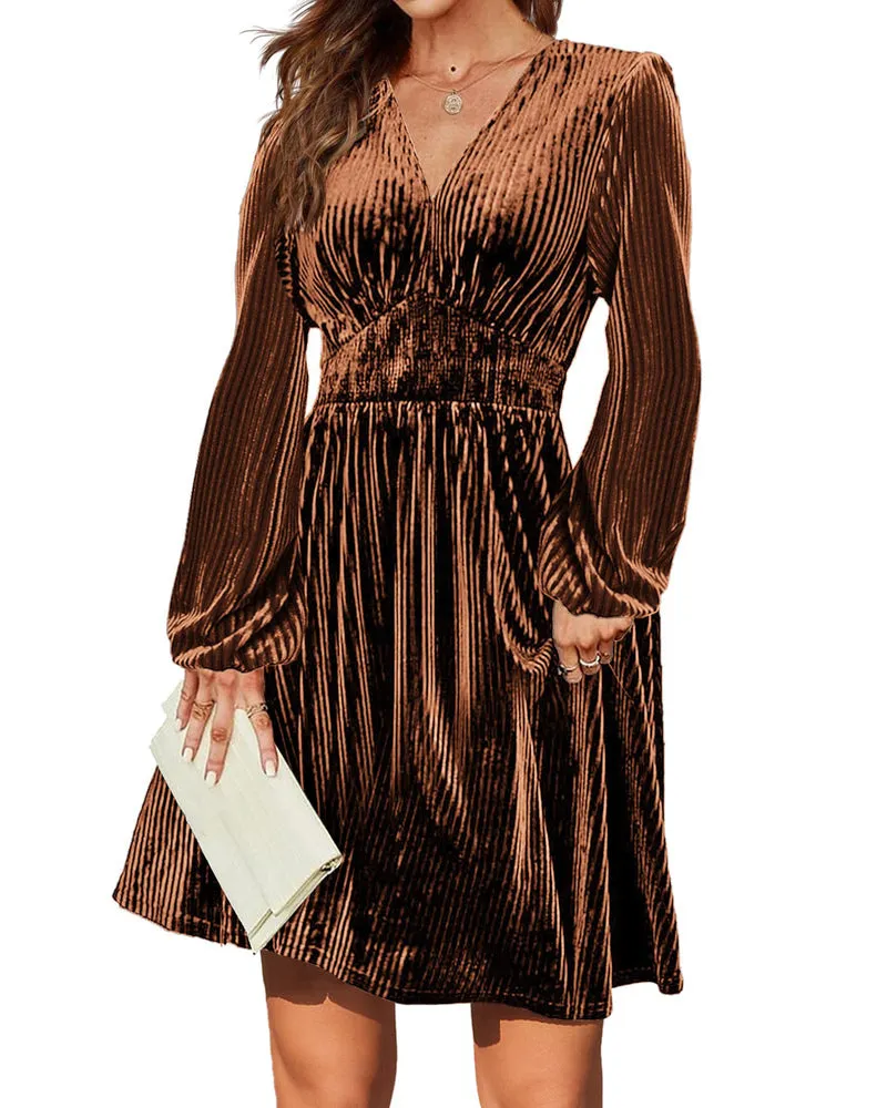 Zeagoo Velvet Dress V-Neck Long Sleeve Stretch Mini Dress sold by zeagoo product image thumbnail 4