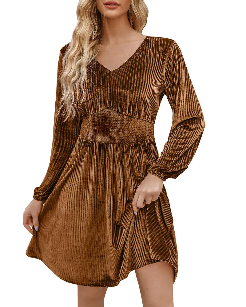 Zeagoo Velvet Dress V-Neck Long Sleeve Stretch Mini Dress sold by zeagoo product image thumbnail 5