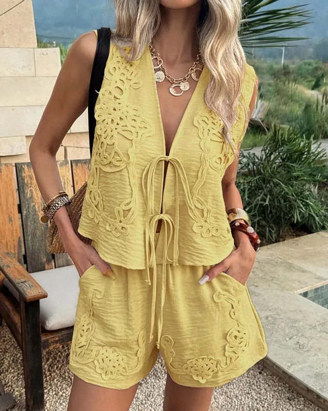 Summer Resort Embroidered Two Piece Set made by zeagoo