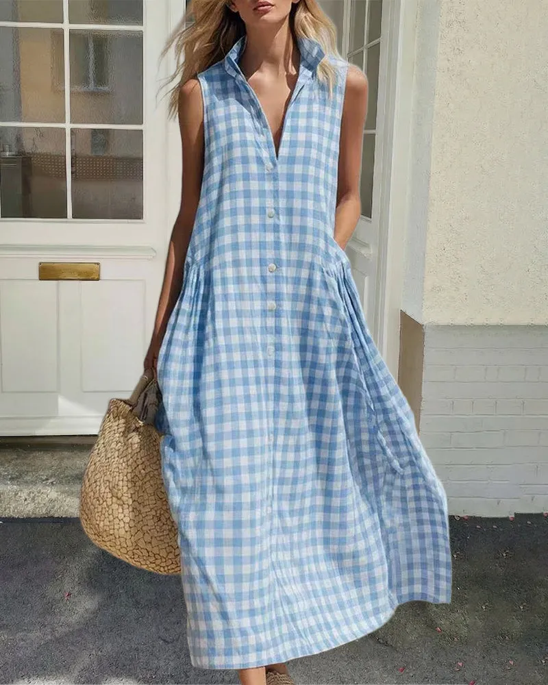 Loose Plaid A-Line Sleeveless Maxi Dress sold by zeagoo product image thumbnail 3