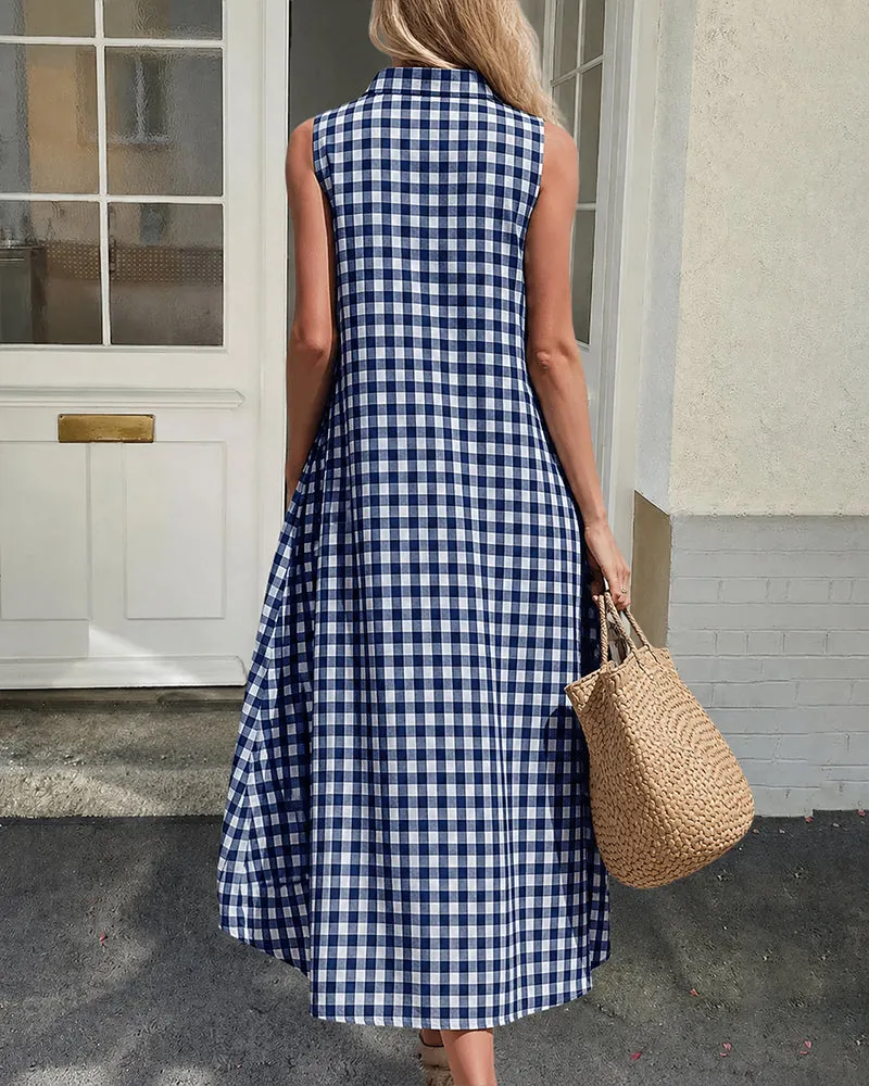 Loose Plaid A-Line Sleeveless Maxi Dress sold by zeagoo product image thumbnail 4
