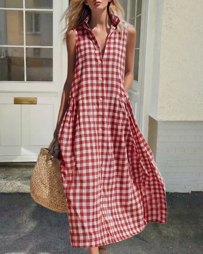Loose Plaid A-Line Sleeveless Maxi Dress sold by zeagoo product image thumbnail 2