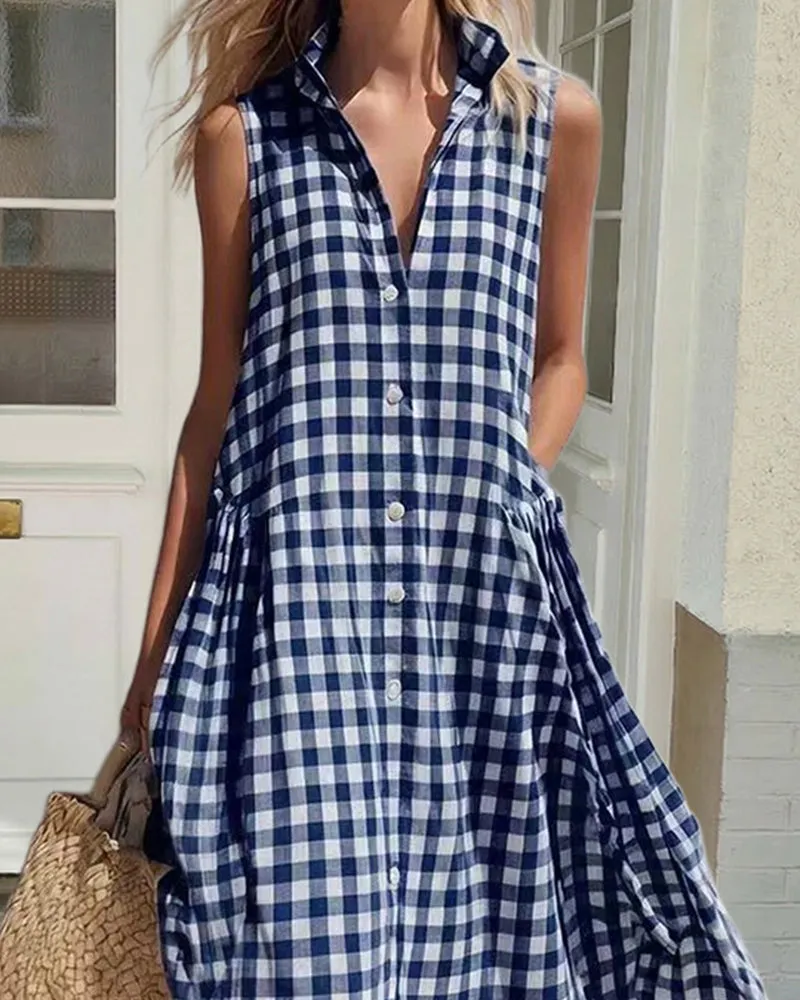 Loose Plaid A-Line Sleeveless Maxi Dress sold by zeagoo product image thumbnail 5