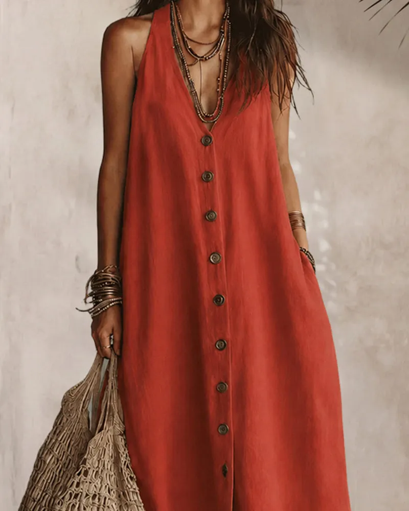Summer Casual 100% Cotton Open-Back Maxi Dress sold by zeagoo product image thumbnail 4