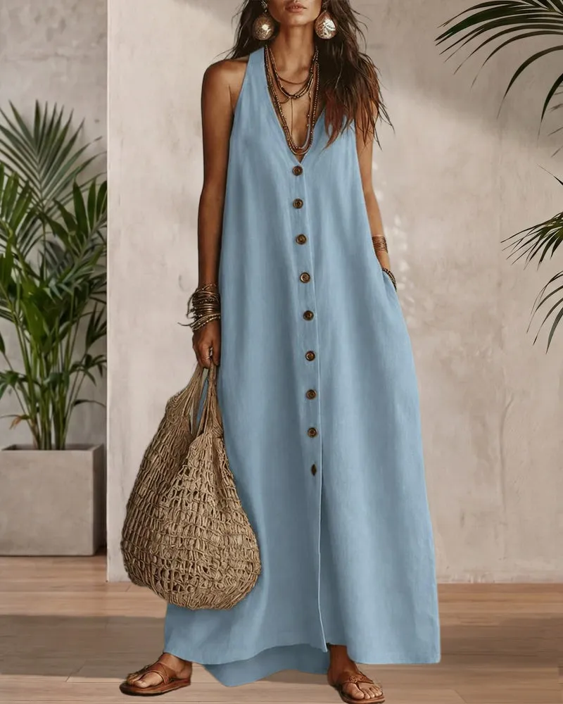 Summer Casual 100% Cotton Open-Back Maxi Dress sold by zeagoo product image thumbnail 3
