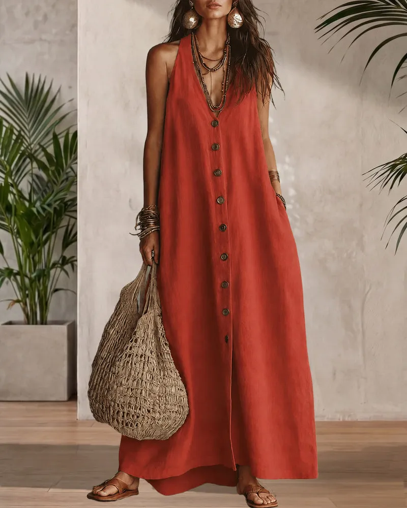 Summer Casual 100% Cotton Open-Back Maxi Dress sold by zeagoo product image thumbnail 2