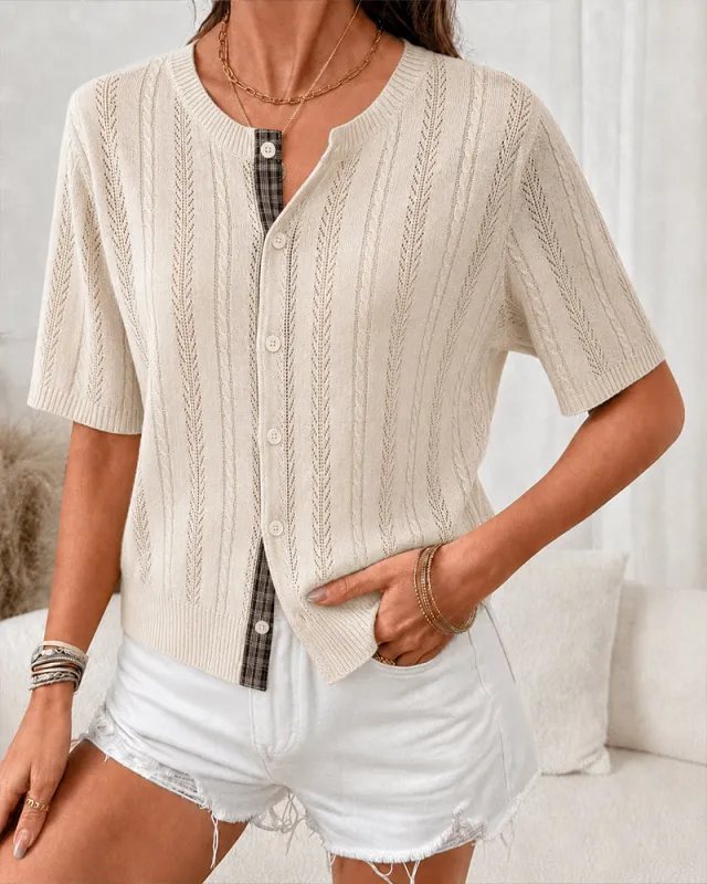 Chic French Style Cable Knit Cardigan Blouse made by zeagoo