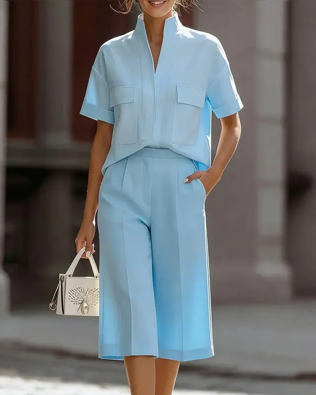 Modern Commuter Solid Color 2-Piece Outfits made by zeagoo