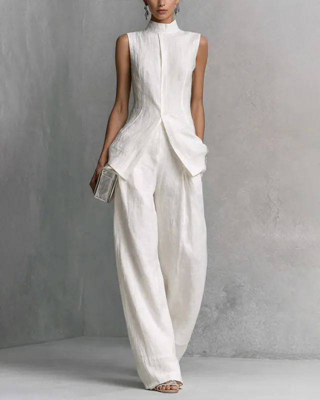 Minimalism Designer Sleeveless Matching Set made by zeagoo