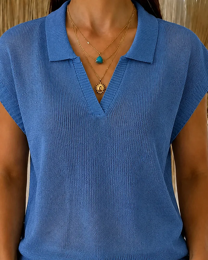 Classic Polo Collar Short Sleeve Knit Top sold by zeagoo product image thumbnail 3