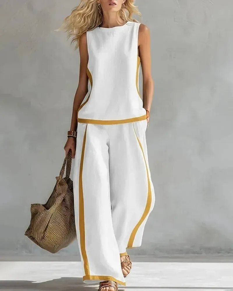 Leisure Colorblock Sleeveless Wide-Legs 2-Piece Set sold by zeagoo product image thumbnail 5