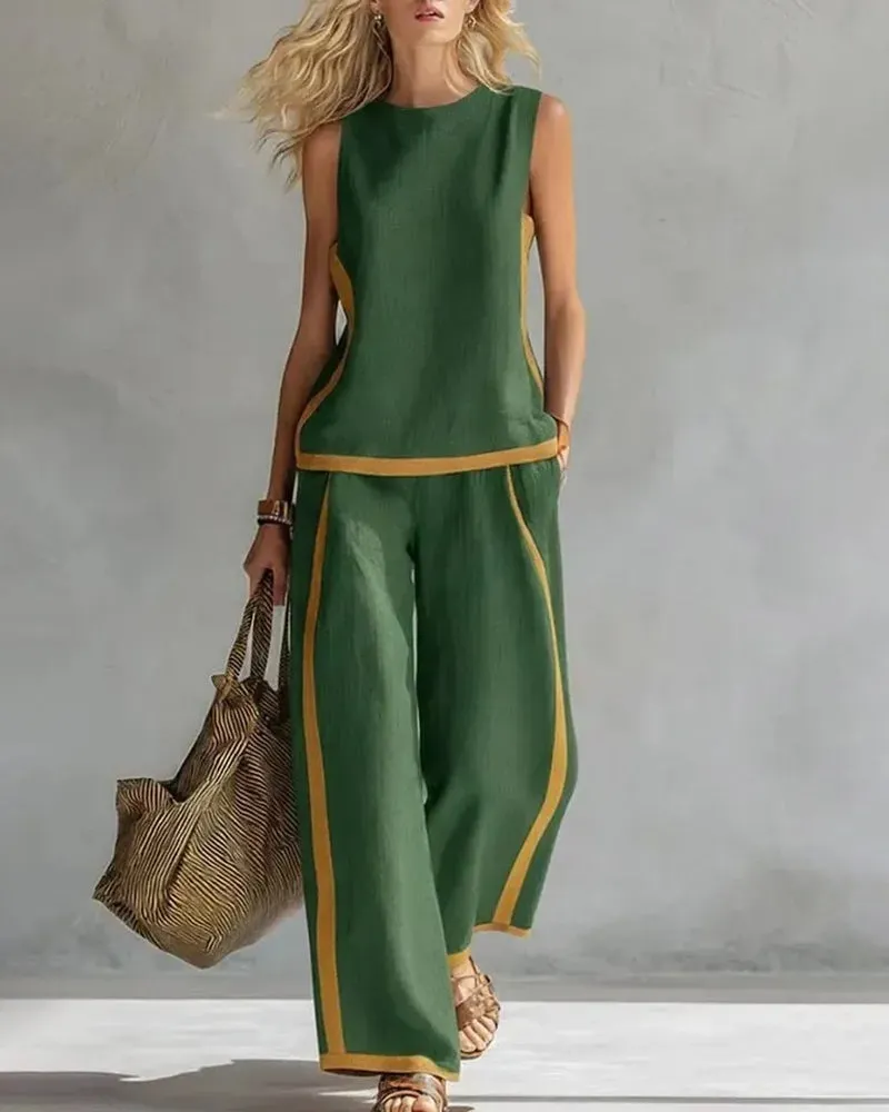 Leisure Colorblock Sleeveless Wide-Legs 2-Piece Set sold by zeagoo product image thumbnail 2