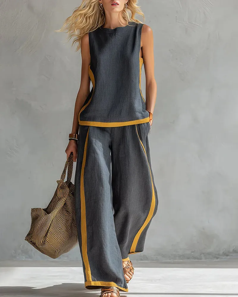 Leisure Colorblock Sleeveless Wide-Legs 2-Piece Set sold by zeagoo product image thumbnail 4