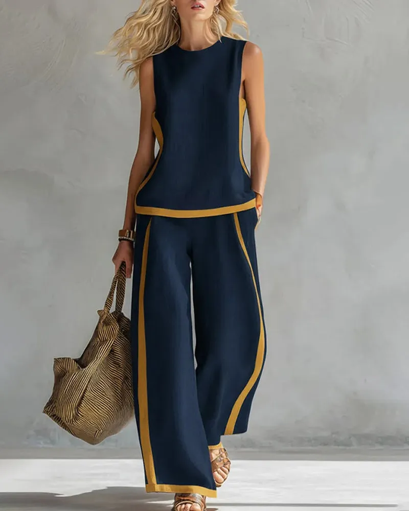 Leisure Colorblock Sleeveless Wide-Legs 2-Piece Set sold by zeagoo product image thumbnail 3