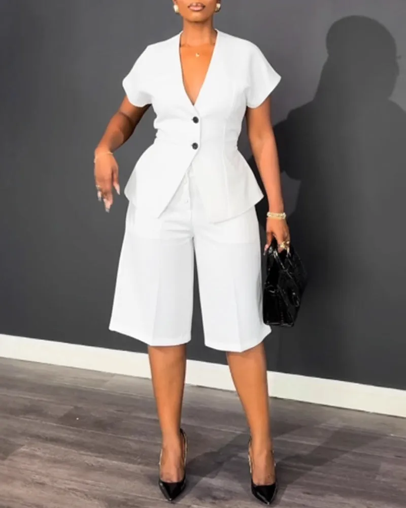 Smart Casual Short Sleeve Blazer Shorts Matching Set sold by zeagoo product image thumbnail 3