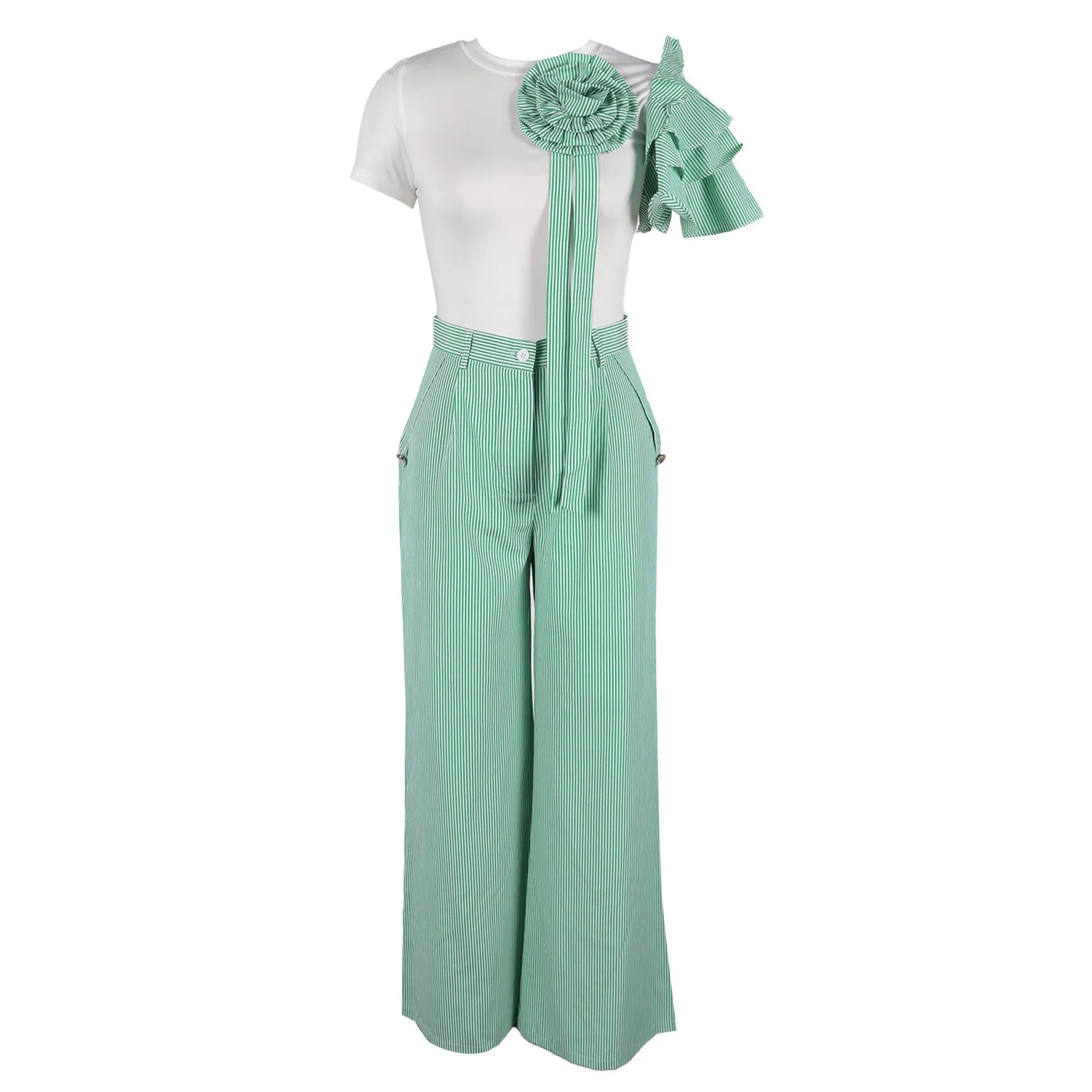 Luxury Contrast Color Stripe Matching Set with 3D Flowers sold by zeagoo product image thumbnail 4