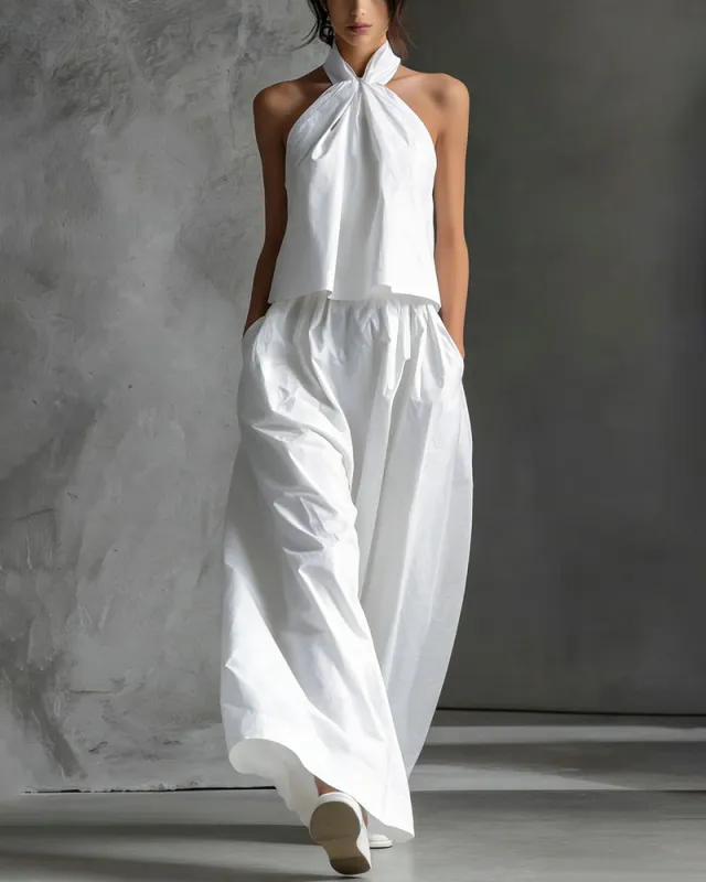 Elegant Minimalism Halter Neck Two Piece Set made by zeagoo