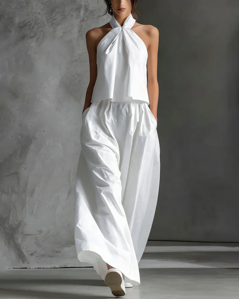 Elegant Minimalism Halter Neck Two Piece Set sold by zeagoo