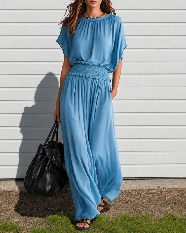 Elegant Flowy Batwing Sleeves Chiffon Maxi Dress made by zeagoo