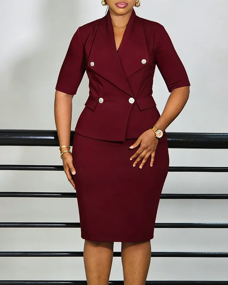 Anti-Wrinkle Double-Breasted Business Dress sold by zeagoo product image thumbnail 4