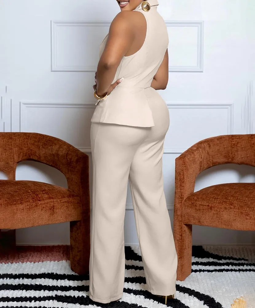 Quiet Luxury Smart Casual Sleeveless Jumpsuit with Metal Chain sold by zeagoo product image thumbnail 4