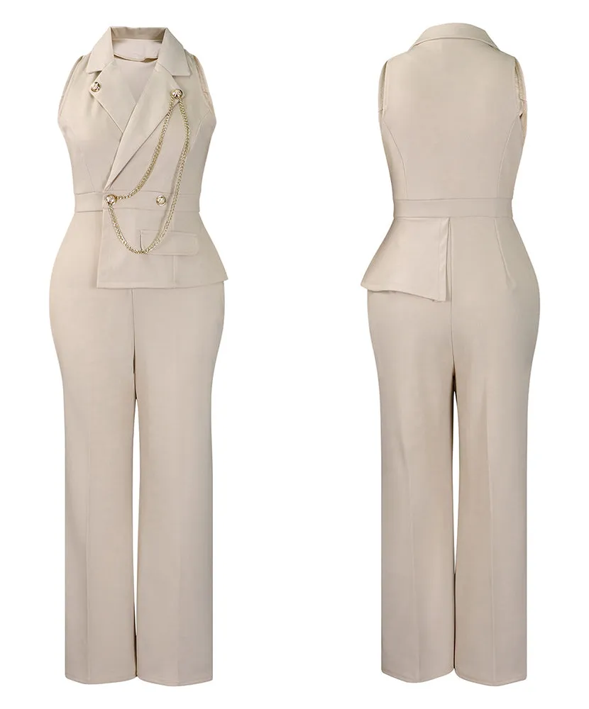 Quiet Luxury Smart Casual Sleeveless Jumpsuit with Metal Chain sold by zeagoo product image thumbnail 5