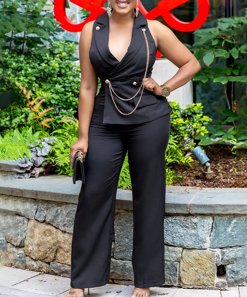 Quiet Luxury Smart Casual Sleeveless Jumpsuit with Metal Chain sold by zeagoo product image thumbnail 3