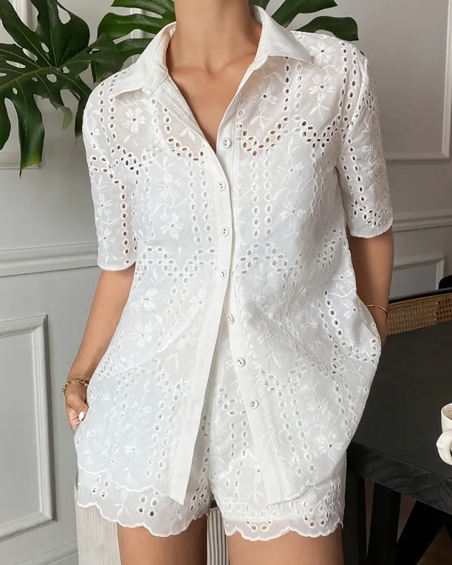 Summer Floral Eyelet Embroidery Cotton Co-Ord Set made by zeagoo