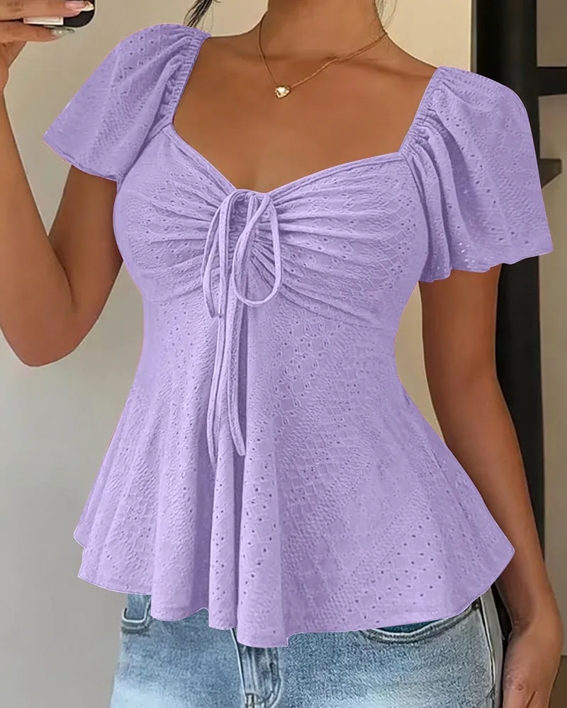 Cute Openwork Embroidered Jacquard Blouse sold by zeagoo product image thumbnail 5