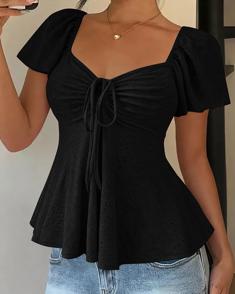 Cute Openwork Embroidered Jacquard Blouse sold by zeagoo product image thumbnail 2