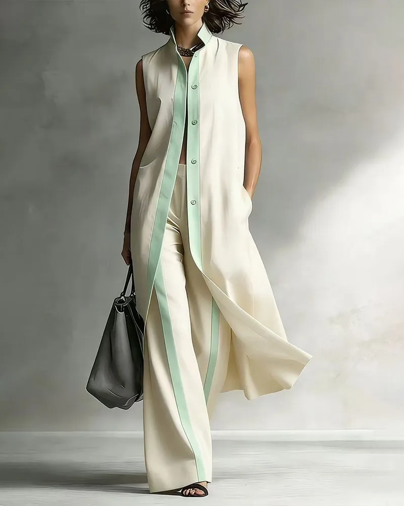 Summer Casual Commuter Sleeveless Maxi Cardigan Pants Set sold by zeagoo product image thumbnail 3